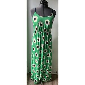 Cynthia Rowley Green Black Poppy Floral Maxi Spaghett Strap Dress Size Medium